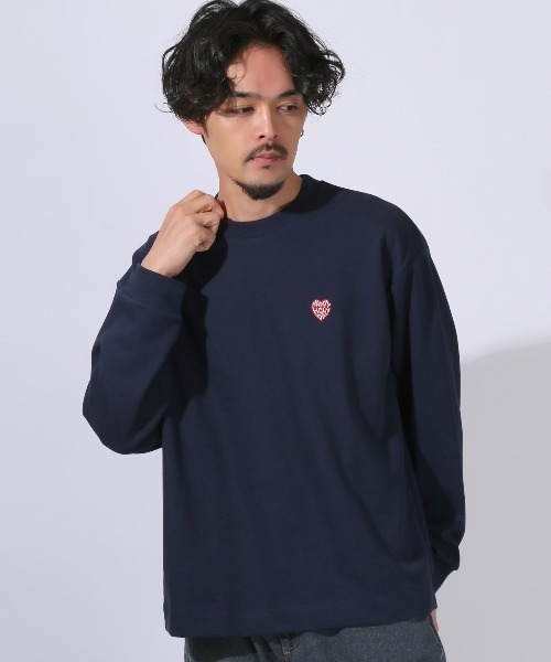 LUXSTYLE（ラグスタイル）の「ワンポイント刺繍入りロンT（Tシャツ/カットソー・メンズ・ネイビー/ホワイト/グレー/ブラック・L/XL/M）」の11枚目の写真