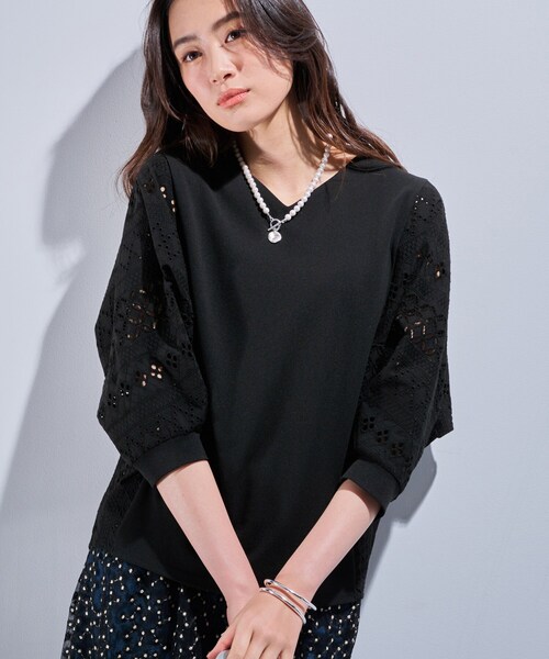 tシャツ 新色登場！「洗える／体型カバー」レースコンビトップス レディース セール】新色登場！【洗える／体型カバー】レースコンビトップス