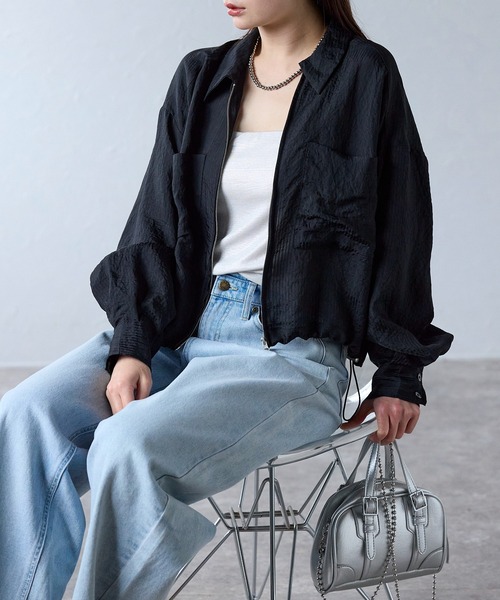 【DouDou】シアーシャツブルゾン （black） DouDou（ドゥドゥ）の「シアーブルゾン（ブルゾン）」 - WEAR