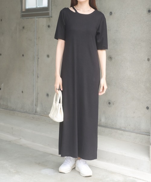Bab（バブ）の「【S・Mサイズ展開】ラメカットソーハーフスリーブスリットワンピース（ワンピース・レディース・パープル/ブラック/杢グレー・S/M）」の11枚目の写真