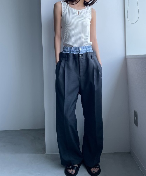 AIC.（エーアイシー）の「クロスデザインリブトップス（タンクトップ・レディース・アイボリー/ブラック・FREE）」の4枚目の写真