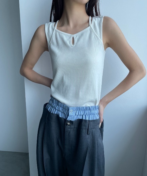 AIC.(エーアイシー)の「クロスデザインリブトップス(タンクトップ・レディース・アイボリー/ブラック・FREE)」の17枚目の写真