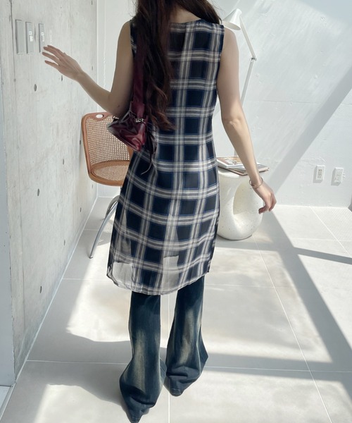 専用です。ADORE ノースリーブ チェックワンピース38 ADORE｜ウールチェックワンピース