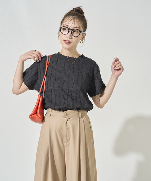 セール】限定展開 フリンジ ストライプ ジャガード 半袖 Tシャツ（T