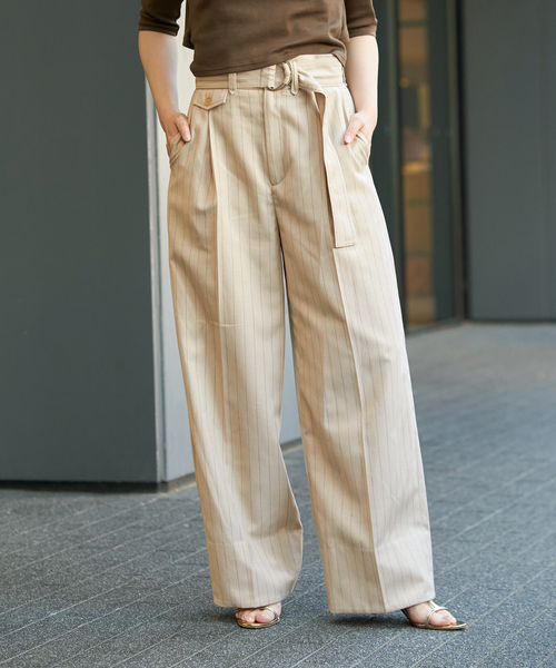 未使用 ELIN ウール混 タックパンツ エリン PLST ベージュ