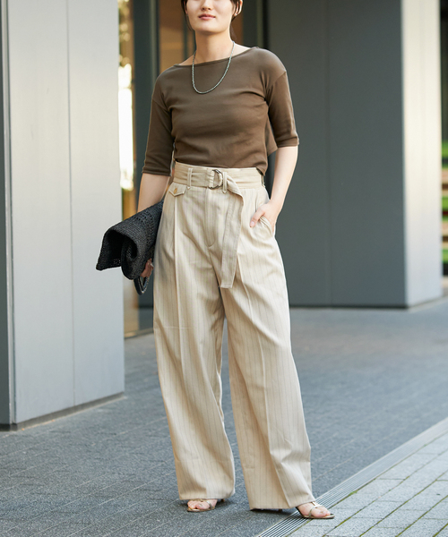 未使用 ELIN ウール混 タックパンツ エリン PLST ベージュ