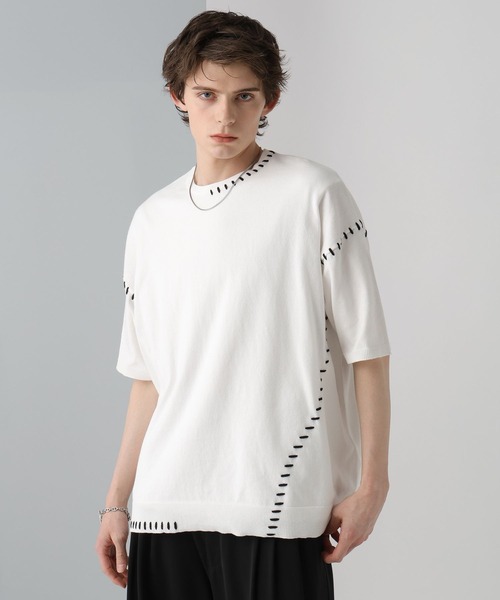 HARE（ハレ）の「ハンドステッチニットプルオーバー(HARE)（ニット/セーター・メンズ・ホワイト/ブラック/オレンジ・FREE）」の2枚目の写真