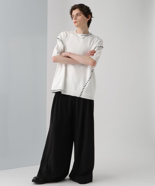 HARE（ハレ）の「ハンドステッチニットプルオーバー(HARE)（ニット/セーター・メンズ・ホワイト/ブラック/オレンジ・FREE）」の5枚目の写真