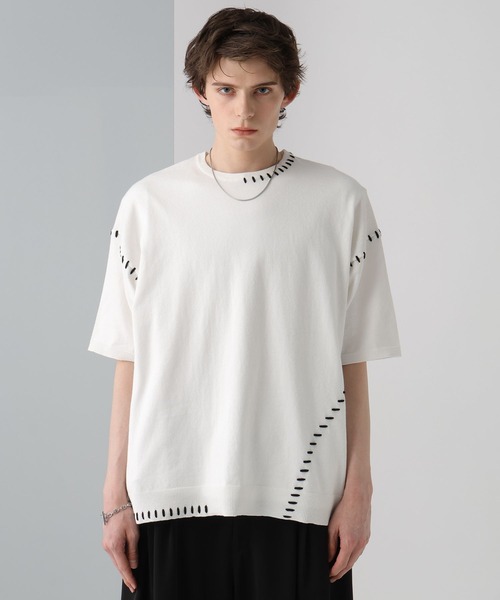 HARE（ハレ）の「ハンドステッチニットプルオーバー(HARE)（ニット/セーター・メンズ・ホワイト/ブラック/オレンジ・FREE）」の11枚目の写真