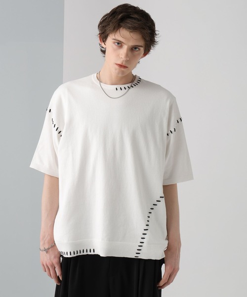 HARE（ハレ）の「ハンドステッチニットプルオーバー(HARE)（ニット/セーター・メンズ・ホワイト/ブラック/オレンジ・FREE）」の12枚目の写真