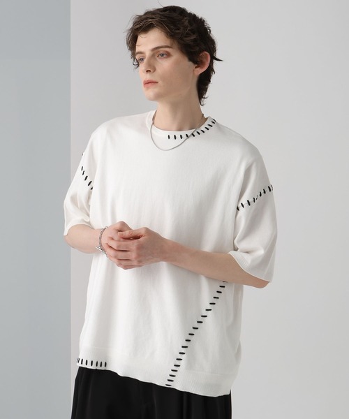 HARE（ハレ）の「ハンドステッチニットプルオーバー(HARE)（ニット/セーター・メンズ・ホワイト/ブラック/オレンジ・FREE）」の13枚目の写真