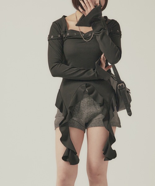 Y2K Irregular Hem Frill Tops / イレギュラーヘムフリルテレコ
