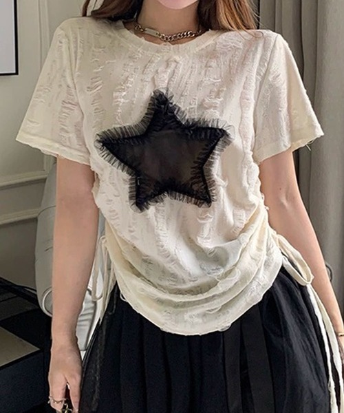 ☆韓国の人気☆【OJOS】☆Bandage Mesh T-shir.t☆Tシャツ☆ OJOS Bandage Mesh T-shirt / White 正規品