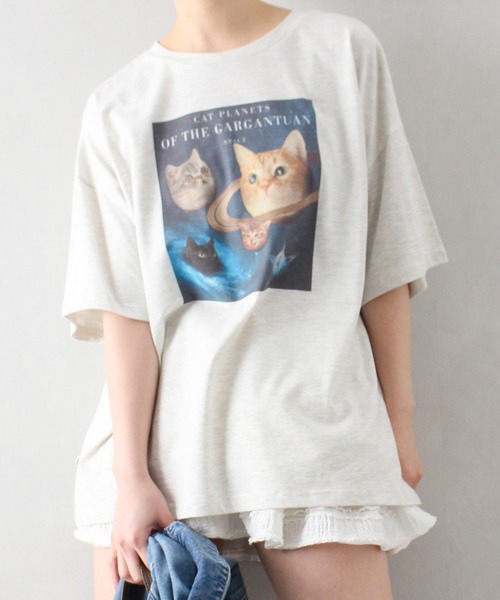 SpRay(スプレイ)の「宇宙ねこ BIG Tシャツ(Tシャツ/カットソー・レディース・オフホワイト/オートミール/スミクロ・FREE)」の9枚目の写真