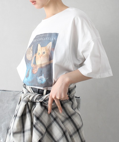 SpRay(スプレイ)の「宇宙ねこ BIG Tシャツ(Tシャツ/カットソー・レディース・オフホワイト/オートミール/スミクロ・FREE)」の16枚目の写真