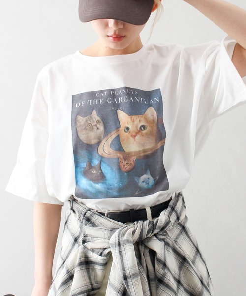 SpRay(スプレイ)の「宇宙ねこ BIG Tシャツ(Tシャツ/カットソー・レディース・オフホワイト/オートミール/スミクロ・FREE)」の20枚目の写真