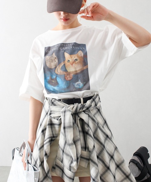 SpRay(スプレイ)の「宇宙ねこ BIG Tシャツ(Tシャツ/カットソー・レディース・オフホワイト/オートミール/スミクロ・FREE)」の21枚目の写真