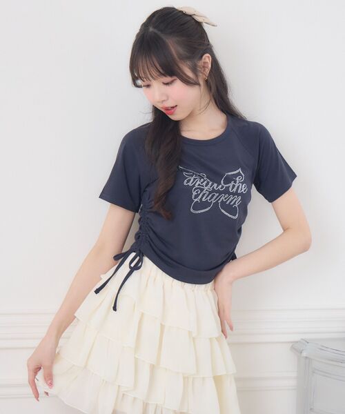 ems excite（エムズエキサイト）の「ビジューロゴドロストTEE（Tシャツ/カットソー・レディース・ホワイト系その他/チャコールグレー/グリーン・FREE）」の5枚目の写真