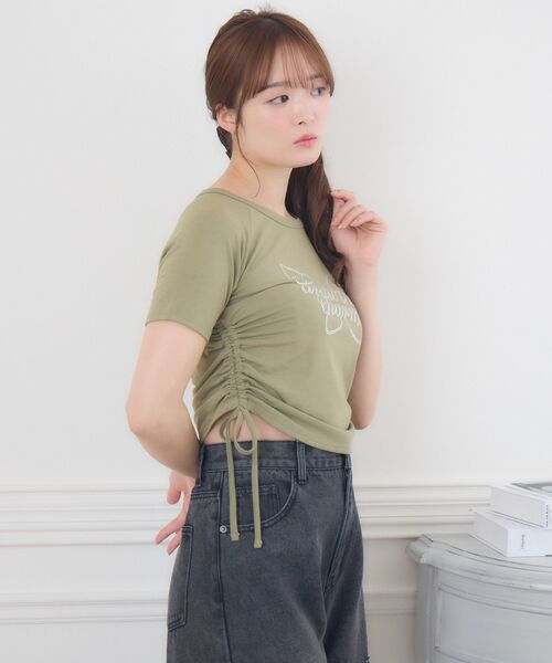 ems excite（エムズエキサイト）の「ビジューロゴドロストTEE（Tシャツ/カットソー・レディース・ホワイト系その他/チャコールグレー/グリーン・FREE）」の12枚目の写真