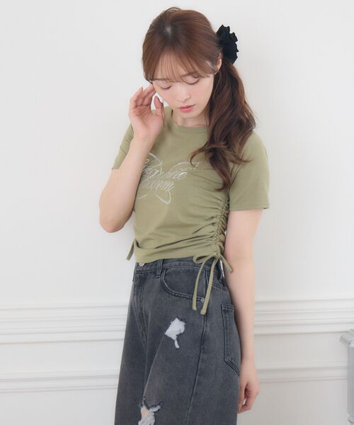 ems excite（エムズエキサイト）の「ビジューロゴドロストTEE（Tシャツ/カットソー・レディース・ホワイト系その他/チャコールグレー/グリーン・FREE）」の13枚目の写真