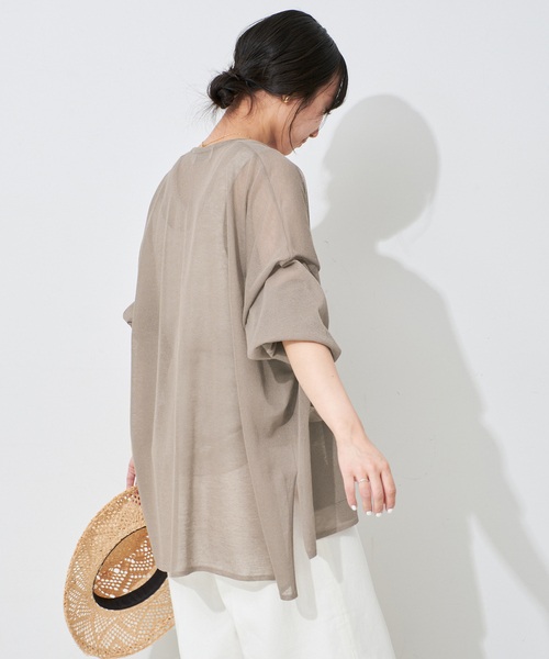 SLOBE IENA（スローブイエナ）の「シアーカーディガン（カーディガン/ボレロ・レディース・チャコールグレー/ベージュ・FREE）」の8枚目の写真