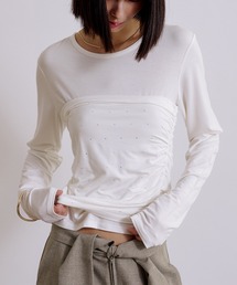 【set item】rhinestone bustier & long sleeve tops / ラインストーン付きビスチェロンT