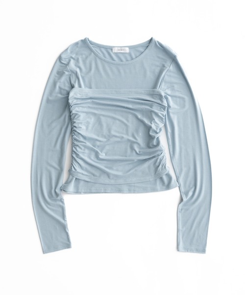MUHET(ミュエータ)の「【set item】rhinestone bustier & long sleeve tops / ラインストーン付きビスチェロンT(Tシャツ/カットソー・レディース・ライトグレー/ライトブルー/ブラック/オフホワイト・FREE)」の4枚目の写真