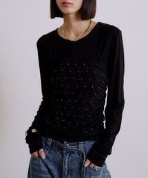 【set item】rhinestone bustier & long sleeve tops / ラインストーン付きビスチェロンT
