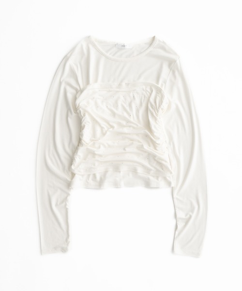 MUHET(ミュエータ)の「【set item】rhinestone bustier & long sleeve tops / ラインストーン付きビスチェロンT(Tシャツ/カットソー・レディース・ライトグレー/ライトブルー/ブラック/オフホワイト・FREE)」の5枚目の写真