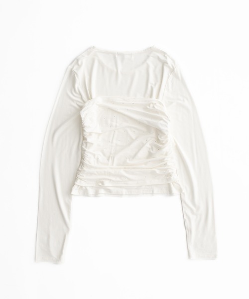 MUHET(ミュエータ)の「【set item】rhinestone bustier & long sleeve tops / ラインストーン付きビスチェロンT(Tシャツ/カットソー・レディース・ライトグレー/ライトブルー/ブラック/オフホワイト・FREE)」の6枚目の写真