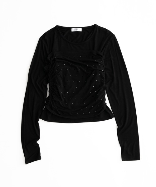 MUHET(ミュエータ)の「【set item】rhinestone bustier & long sleeve tops / ラインストーン付きビスチェロンT(Tシャツ/カットソー・レディース・ライトグレー/ライトブルー/ブラック/オフホワイト・FREE)」の8枚目の写真