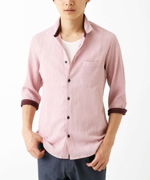 MK MICHEL KLEIN HOMME  | 【洗える】楊柳ストライプ七分袖シャツ(シャツ/ブラウス)