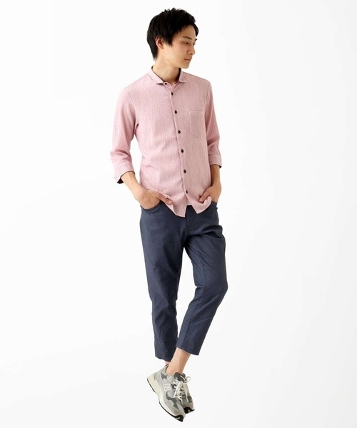 MK MICHEL KLEIN HOMME （エムケーミッシェルクランオム）の「【洗える】楊柳ストライプ七分袖シャツ（シャツ/ブラウス・メンズ・ピンク/チャコールグレー/ダークインディゴブルー・51/48/46）」の6枚目の写真