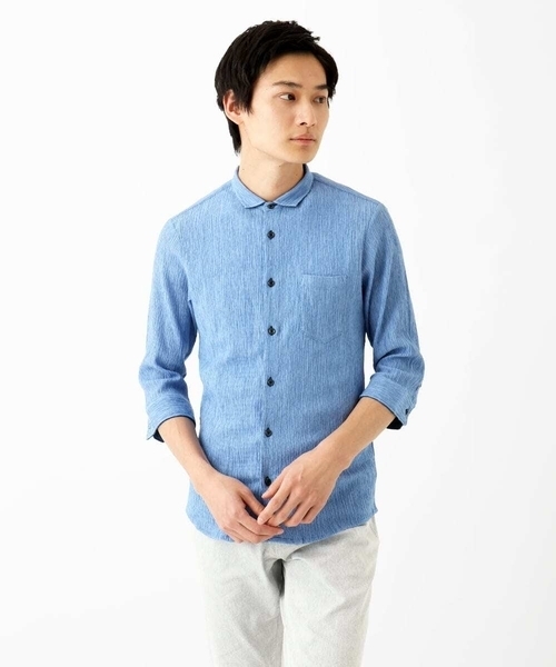 MK MICHEL KLEIN HOMME （エムケーミッシェルクランオム）の「【洗える】楊柳ストライプ七分袖シャツ（シャツ/ブラウス・メンズ・ピンク/チャコールグレー/ダークインディゴブルー・51/48/46）」の12枚目の写真