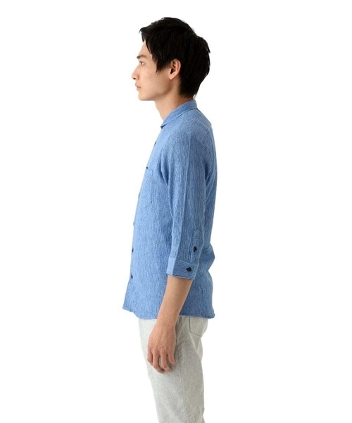 MK MICHEL KLEIN HOMME （エムケーミッシェルクランオム）の「【洗える】楊柳ストライプ七分袖シャツ（シャツ/ブラウス・メンズ・ピンク/チャコールグレー/ダークインディゴブルー・51/48/46）」の13枚目の写真