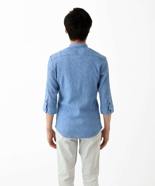 MK MICHEL KLEIN HOMME （エムケーミッシェルクランオム）の「【洗える】楊柳ストライプ七分袖シャツ（シャツ/ブラウス・メンズ・ピンク/チャコールグレー/ダークインディゴブルー・51/48/46）」の14枚目の写真