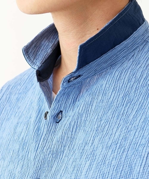 MK MICHEL KLEIN HOMME （エムケーミッシェルクランオム）の「【洗える】楊柳ストライプ七分袖シャツ（シャツ/ブラウス・メンズ・ピンク/チャコールグレー/ダークインディゴブルー・51/48/46）」の15枚目の写真