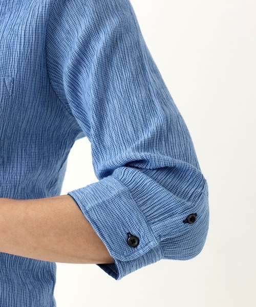 MK MICHEL KLEIN HOMME （エムケーミッシェルクランオム）の「【洗える】楊柳ストライプ七分袖シャツ（シャツ/ブラウス・メンズ・ピンク/チャコールグレー/ダークインディゴブルー・51/48/46）」の17枚目の写真