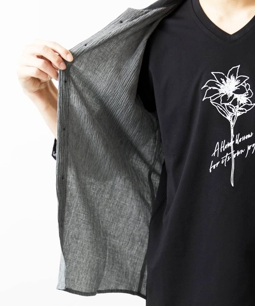 MK MICHEL KLEIN HOMME （エムケーミッシェルクランオム）の「【洗える】楊柳ストライプ七分袖シャツ（シャツ/ブラウス・メンズ・ピンク/チャコールグレー/ダークインディゴブルー・51/48/46）」の21枚目の写真