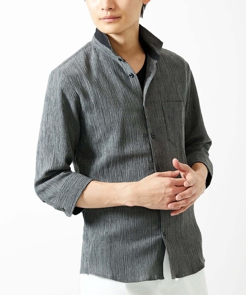 MK MICHEL KLEIN HOMME （エムケーミッシェルクランオム）の「【洗える】楊柳ストライプ七分袖シャツ（シャツ/ブラウス・メンズ・ピンク/チャコールグレー/ダークインディゴブルー・51/48/46）」の22枚目の写真