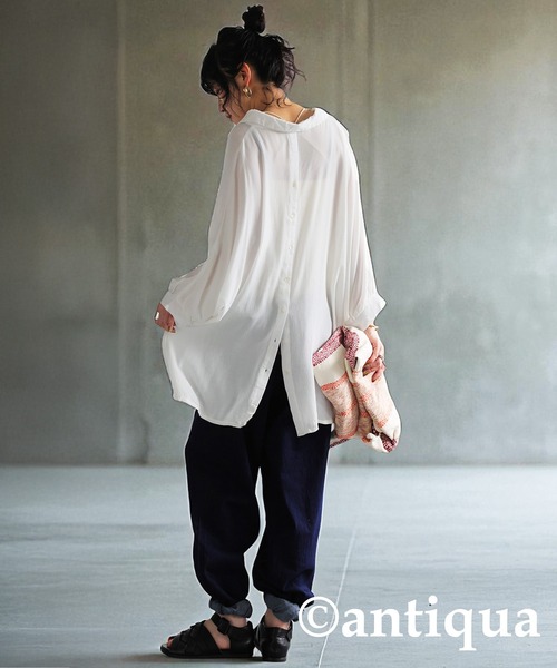 antiqua（アンティカ）の「楊柳風スキッパーシャツ（シャツ/ブラウス・レディース・ホワイト/ブラック・ONESIZE）」の21枚目の写真