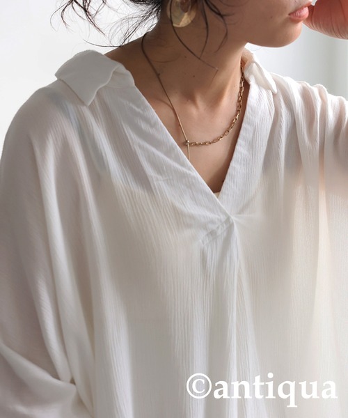antiqua（アンティカ）の「楊柳風スキッパーシャツ（シャツ/ブラウス・レディース・ホワイト/ブラック・ONESIZE）」の22枚目の写真