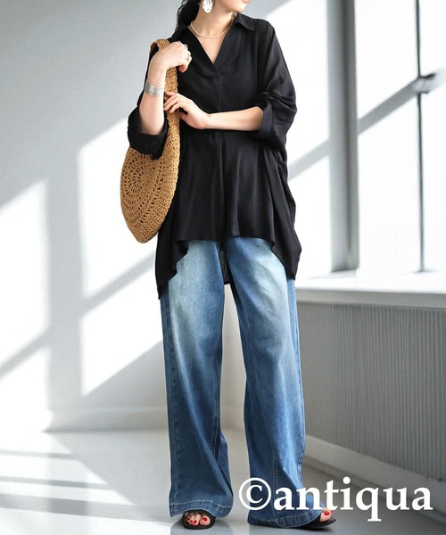 antiqua（アンティカ）の「楊柳風スキッパーシャツ（シャツ/ブラウス・レディース・ホワイト/ブラック・ONESIZE）」の18枚目の写真