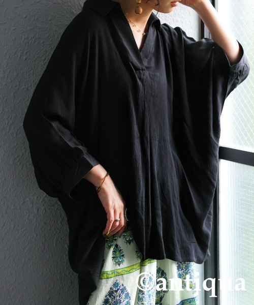 antiqua（アンティカ）の「楊柳風スキッパーシャツ（シャツ/ブラウス・レディース・ホワイト/ブラック・ONESIZE）」の15枚目の写真