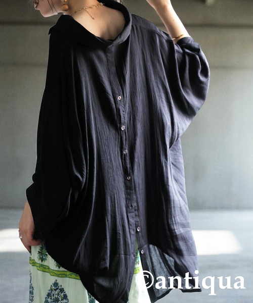 antiqua（アンティカ）の「楊柳風スキッパーシャツ（シャツ/ブラウス・レディース・ホワイト/ブラック・ONESIZE）」の17枚目の写真