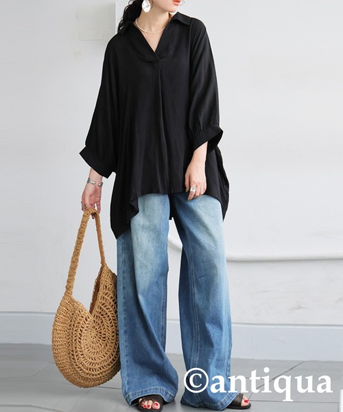 antiqua（アンティカ）の「楊柳風スキッパーシャツ（シャツ/ブラウス・レディース・ホワイト/ブラック・ONESIZE）」の19枚目の写真