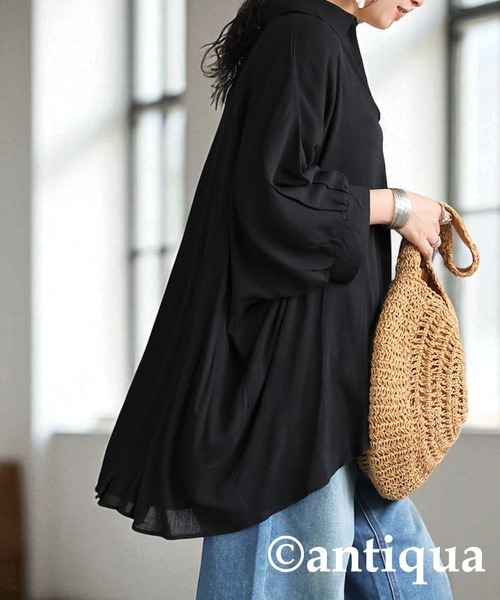 antiqua（アンティカ）の「楊柳風スキッパーシャツ（シャツ/ブラウス・レディース・ホワイト/ブラック・ONESIZE）」の9枚目の写真