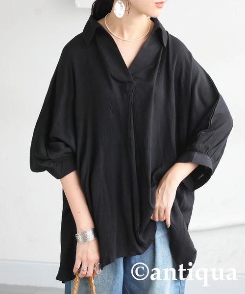 antiqua（アンティカ）の「楊柳風スキッパーシャツ（シャツ/ブラウス・レディース・ホワイト/ブラック・ONESIZE）」の10枚目の写真