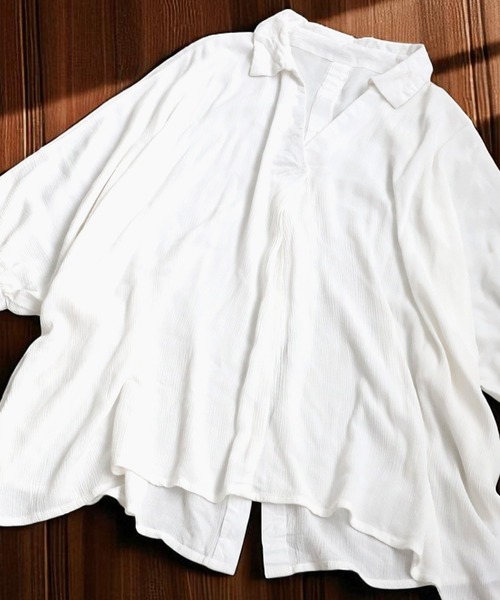 antiqua（アンティカ）の「楊柳風スキッパーシャツ（シャツ/ブラウス・レディース・ホワイト/ブラック・ONESIZE）」の12枚目の写真