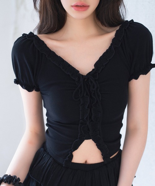 セール】フリルショート丈オフショルトップス（Tシャツ/カットソー